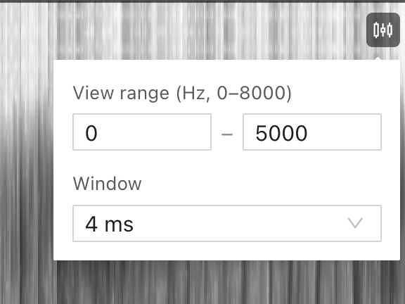 Spectrogram settings for the visible frequency range and analysis window